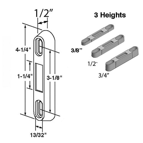 2153 Strike Plate for Sliding Patio Door, 1/2" x 4-3/16" Face, Raised 1/2"