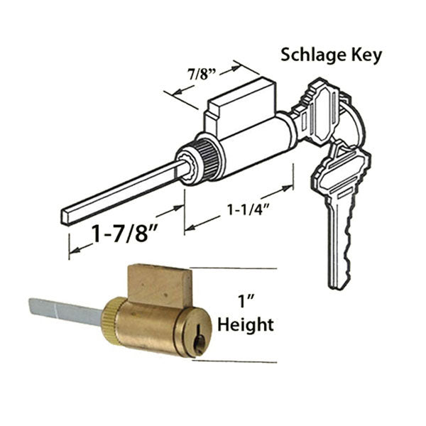 Cylinder 1 X 1-7/8 Tail Piece For 1-3/4 Or 2-1/4 Door Schlage Key Hardware
