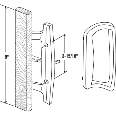 White Mortise Handle Set for Sliding Patio Doors, 3-15/16"