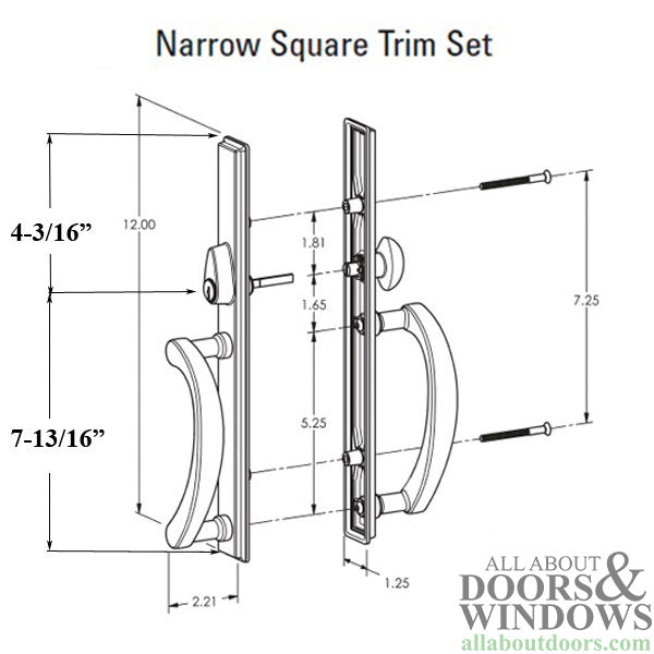 Expressions Narrow Square, Active Non-Keyed Sliding Door Handle - Choose Color