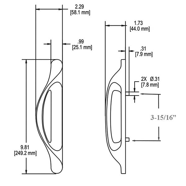 Allure 40.85 Exterior Outside Pull, White, No Keyhole - 40.85.100-EXT