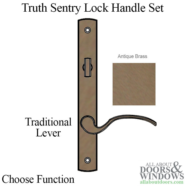 Truth® Sentry Lock Handle Set, Traditional, Decorative finish over Brass, Antique Brass