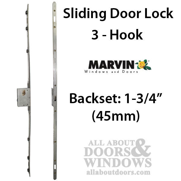 Marvin Multipoint Sliding Door Lock, 3 Hooks, 1-3/4" Backset