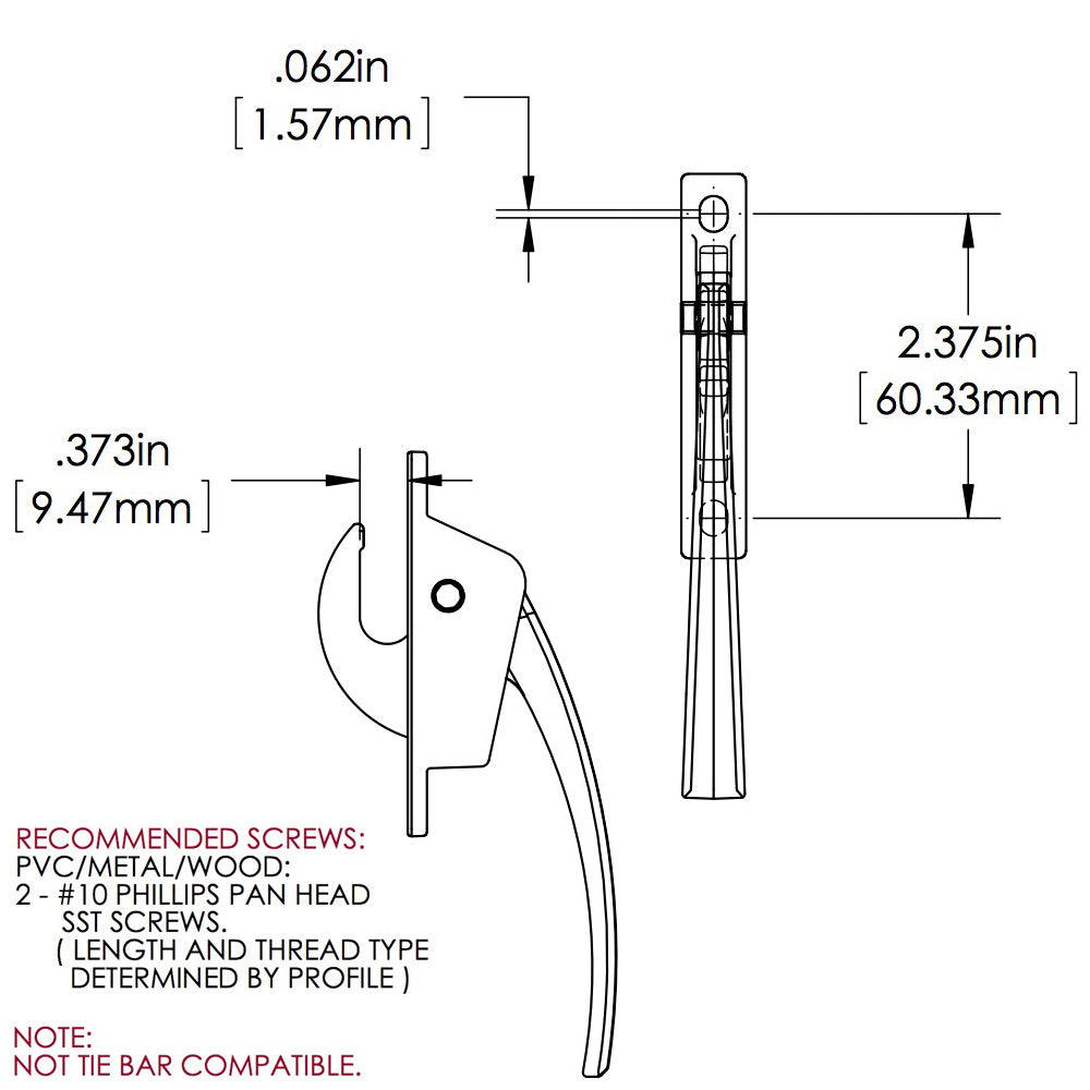 Truth 24.10 Casement Locking Handle 2-3/8" Screw Spacing