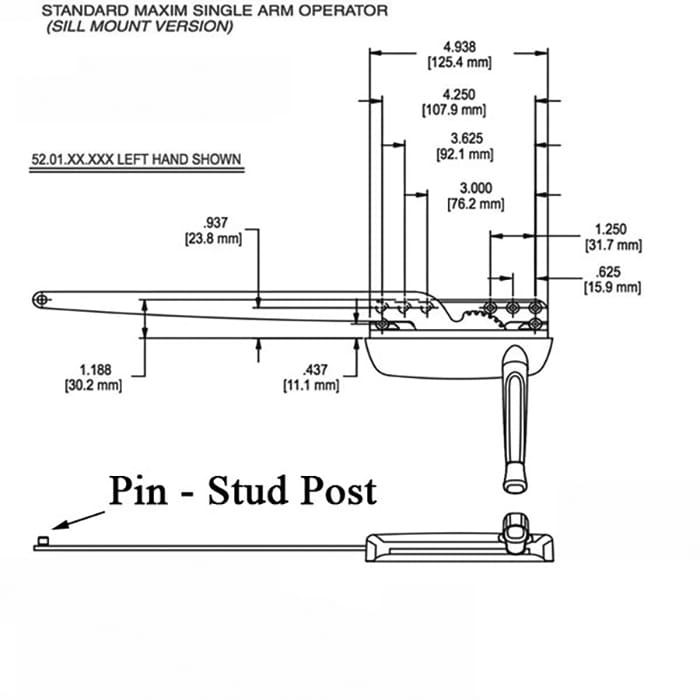 Truth® Maxim 52.01 Single Straight arm casement operator, Right Hand