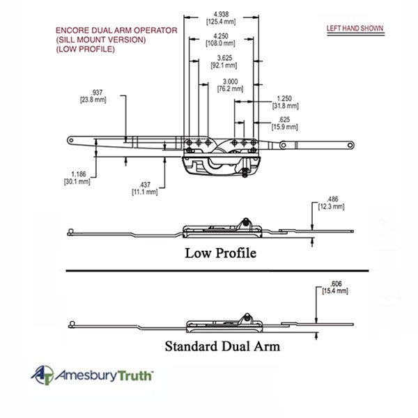 Encore 50.17 Dual Arm Low Profile Lh Hardware