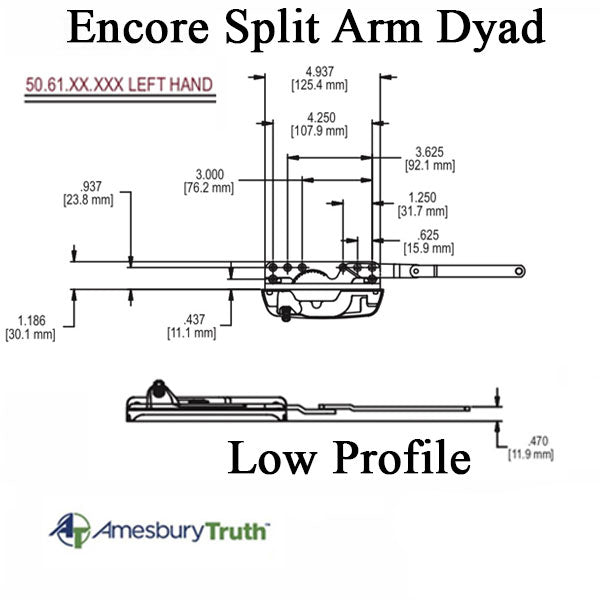Truth 50.61 Encore Split Arm Dyad Operator Low Profile Left Hand Hardware