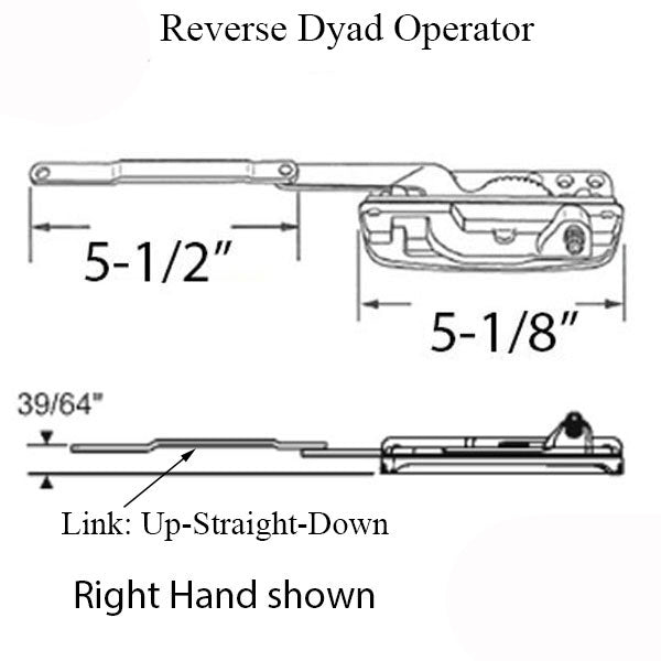 Sill Mounted Reverse Dyad Casement Operators - Right Hand Hardware