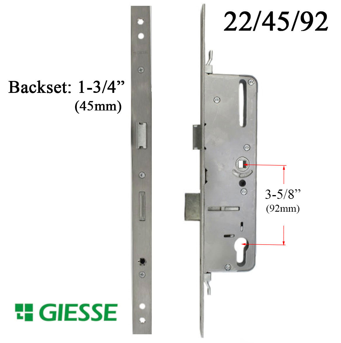 22mm Giesse 45/92 Multipoint Mortise Lock with Deadbolt
