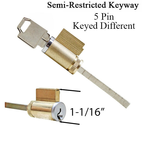 1-1/16" x 2-1/8" Keyed Different Sliding Door Lock Cylinder – Semi-Restricted Keyway