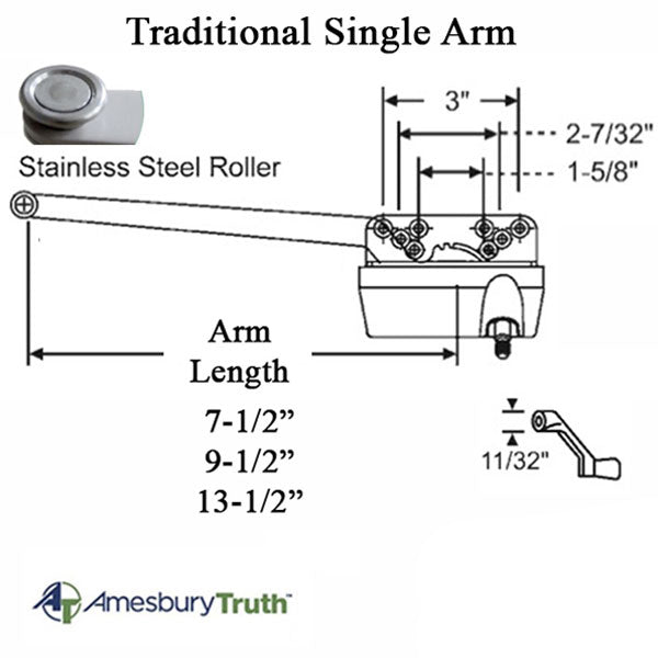 Truth Traditional 9-1/2 Straight Arm Metal Stainless Steel Roller Right Hand Hardware