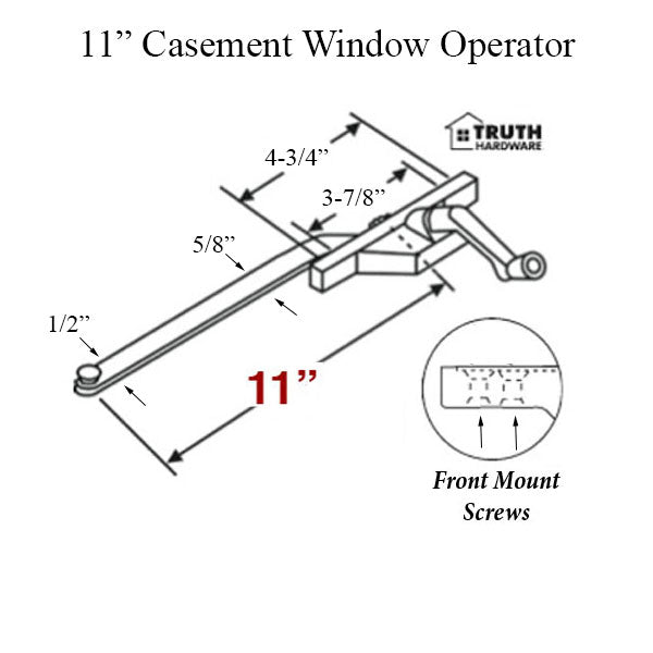 Truth 11 Inch Single Arm Casement Operator Right Hand Face Mount - Choose Color Hardware