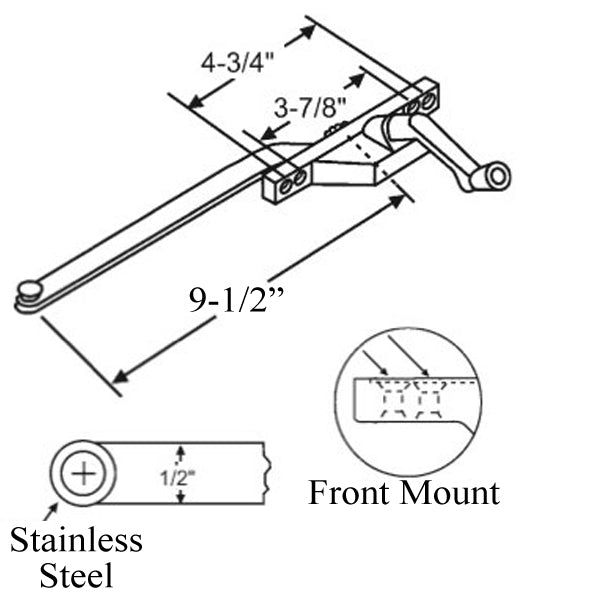 Truth 9-1/2 Single Arm Casement Operator Front Mount Right Hand - Choose Color Hardware