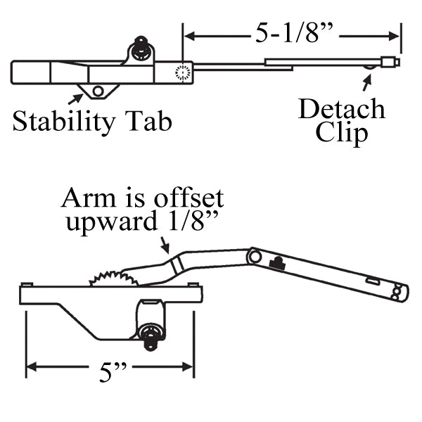 Rear Mount Dyad Casement Operators 5-1/8 - Right Hand Choose Color Hardware
