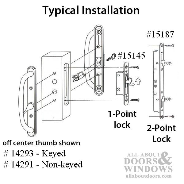 Olympus Keyed Handle CENTER Thumb, Sliding Glass Door - Choose Color