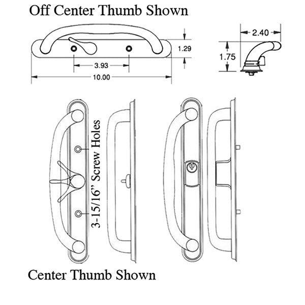 Olympus Keyed Handle CENTER Thumb, Sliding Glass Door - Choose Color