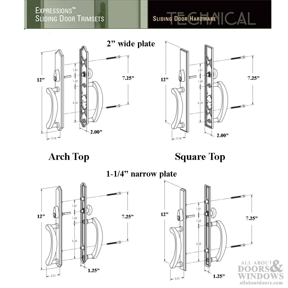 Expressions Wide Square Top, Non-Keyed Sliding Door Handle