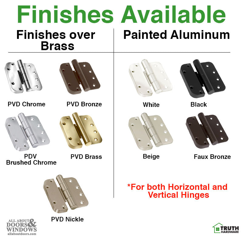 Truth® Sentry Hinged Door Adjustable Set Hinge, LHO / RHI, 4 x 4 inches, Choose Color