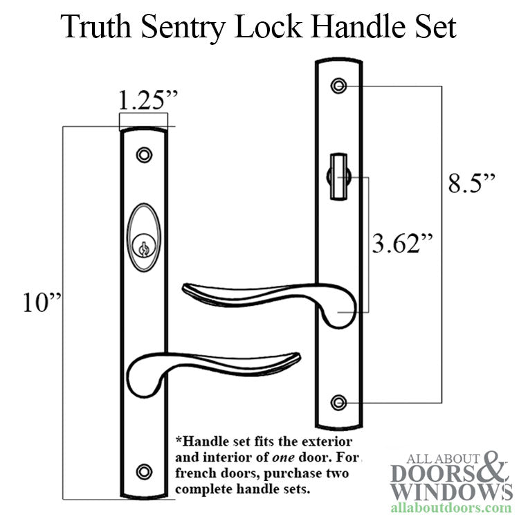 Truth® Sentry Lock Handle Set, Modern, Decorative over Solid Brass, Antique Brass