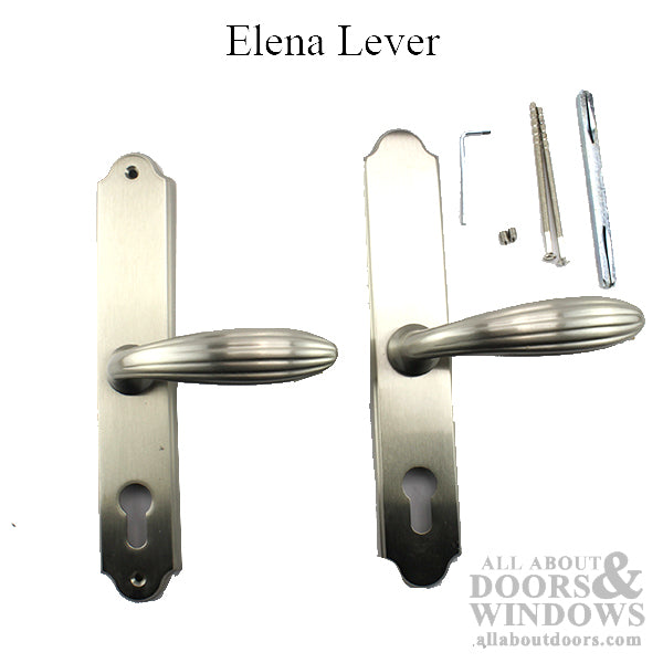 Elena Lever Patio Handleset, Lara 68mm Backplate, Satin Nickel