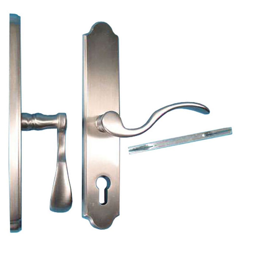 Germania Right-Hand Patio Door Handle, Lara 68mm Backplate, Satin Nickel