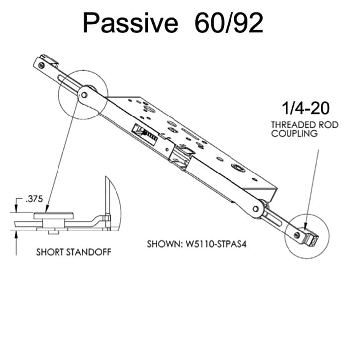 Passive 60/92 Concealed Rod Lock, Short Standoff 1/4-20