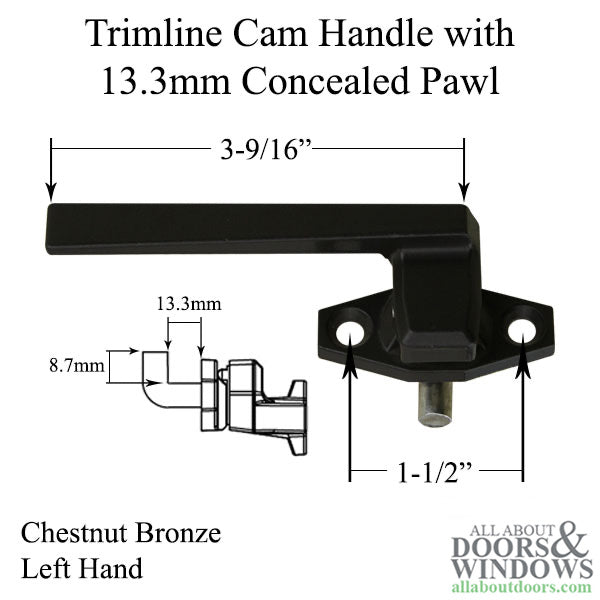 Left Hand Trimline Cam Handle 13.3mm Concealed Pawl Chestnut Bronze