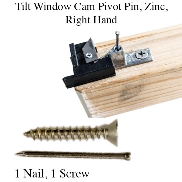 Right Hand Tilt Window Cam Pivot Pin, Zinc Mill Finish
