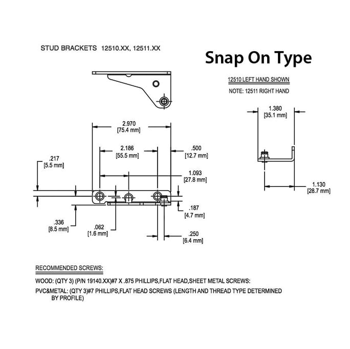 Stud Bracket, Snap On Right Hand, Truth® Part # 12511