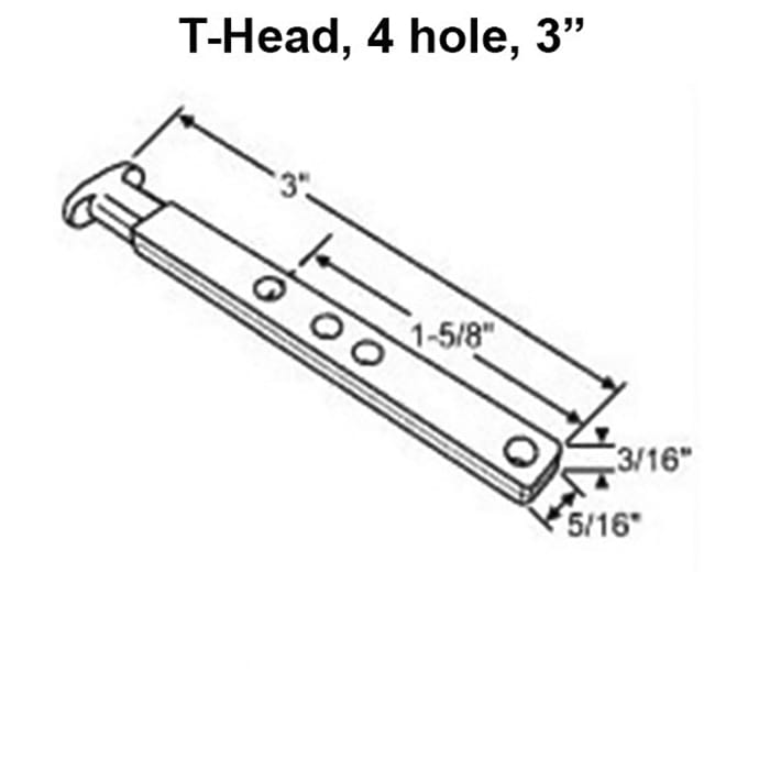 T-Head Pivot Bar 3" 4-Hole Zinc Die Cast for Tilt Windows