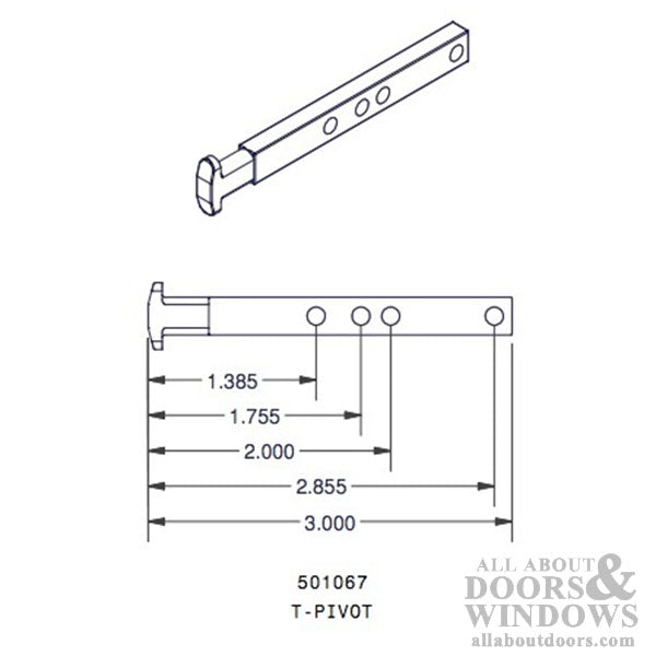 T-Head Pivot Bar 3" 4-Hole Zinc Die Cast for Tilt Windows