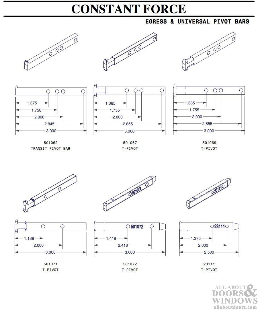 T-Head Pivot Bar 2-1/2" 2-Hole Zinc Die Cast for Universal Pocket Windows