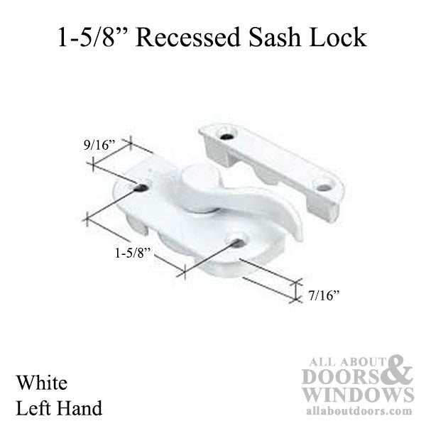 Left Hand Recessed Sash Lock, 1-5/8" Screw Holes, White