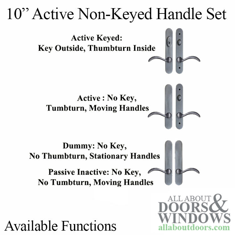 Elegance 10Inch Arch Non-Keyed Active Handle Hardware for Hinged Door - Choose Color