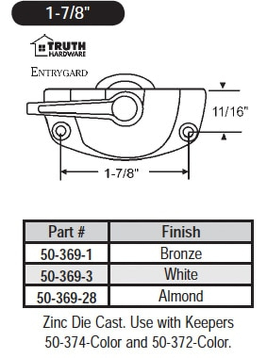 Truth Entrygard Sash Lock 1-7/8" Offset Screws