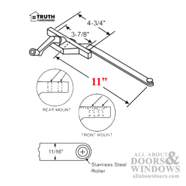 Left Hand 11" Truth Casement Operator, Front Mount, Chestnut Bronze