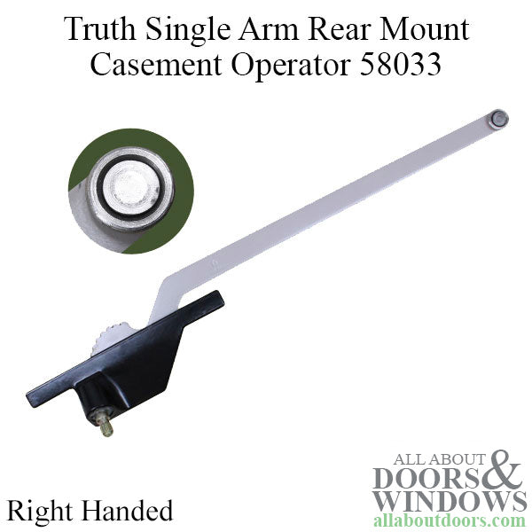 Truth® Left Hand 11 Inch Single Arm Rear Mount Casement Operator with Round Shoe - Choose Color