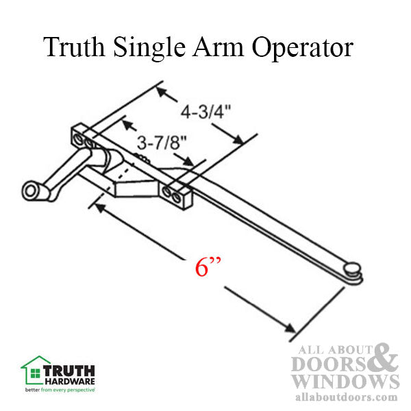 Jordan 6" Left Hand Casement Operator – White, Truth Arm