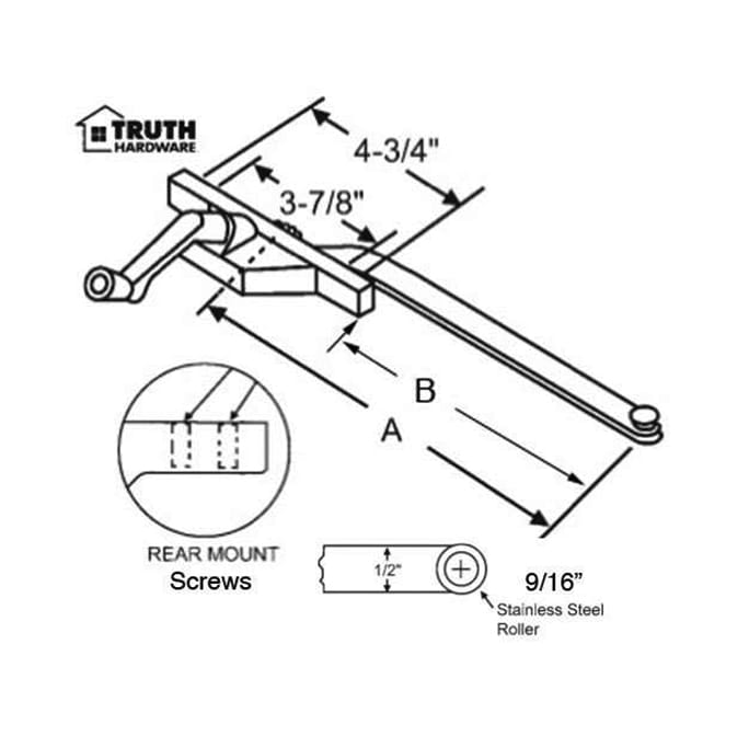 Truth 40049 Rear Mount Casement Operator, 9-1/2" Arm, LH - 55123-L