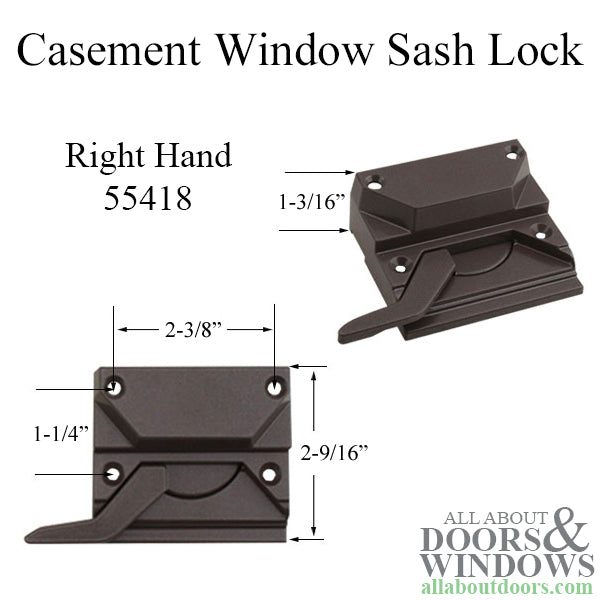 Casement Window Sash Lock, 4 Screw holes, 2-3/8 inch, Right Hand