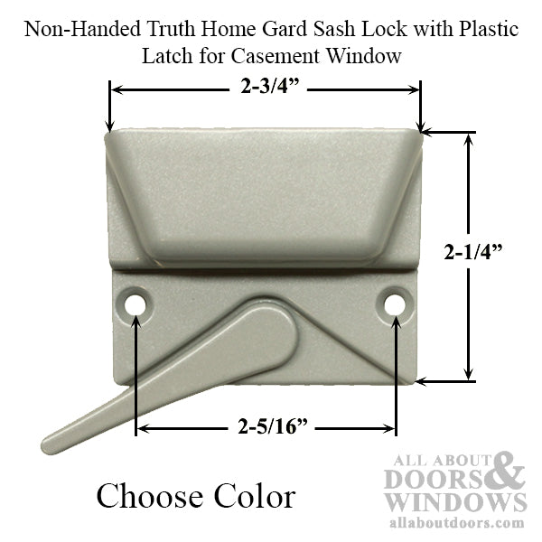 Non-Handed Truth® Home Gard Sash Lock with Plastic Latch for Casement Window - Choose Color
