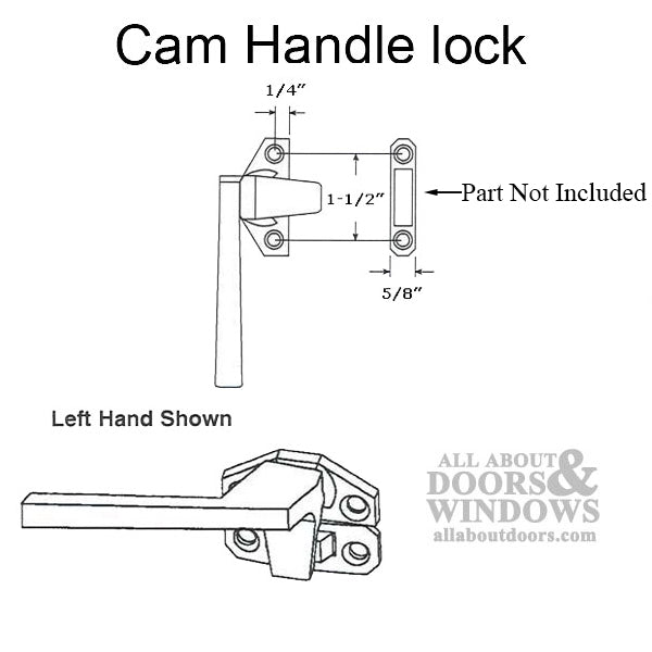 Cam Handle lock - 1-1/2 Inch Hole C-C - Left - Choose Color