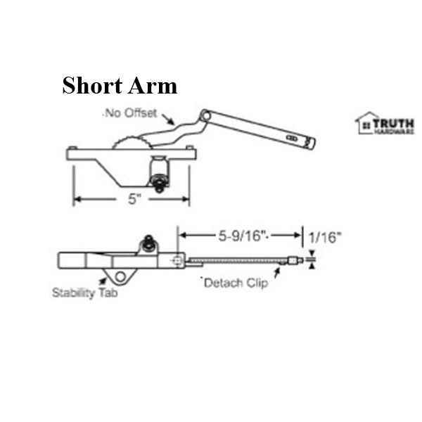 Rear Mount Dyad Casement Operators with Stability Tab, 5-9/16, Right Hand - Choose Color