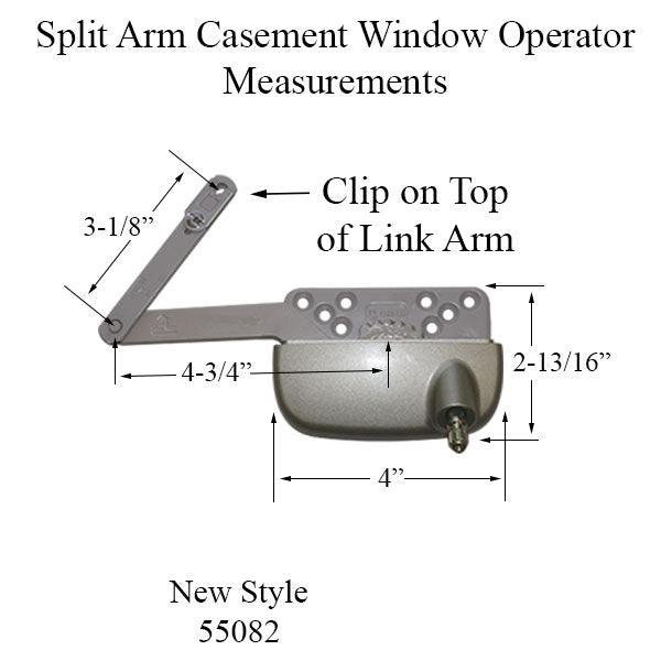New Style Sill Mounted Straight Link 4-3/4 Inch Split Arm Casement Window Operator, Right