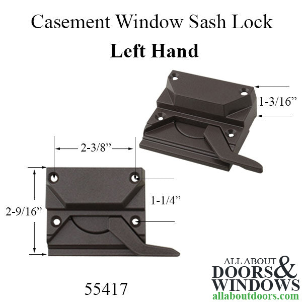 Casement Window Sash Lock, 4 Screw holes, 2-3/8 inch, Left Hand