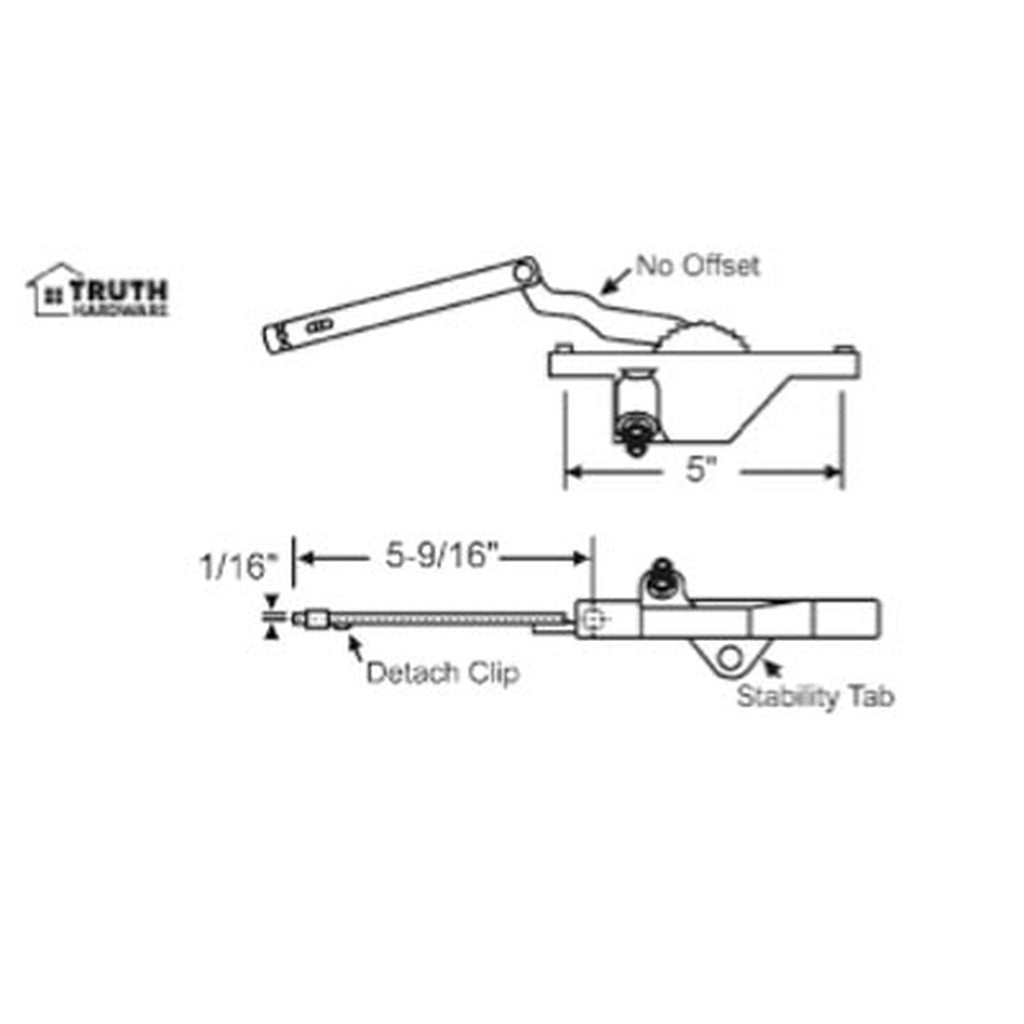 Rear Mounted Dyad Casement Operator with Stability Tab, 5-9/16, Left Hand - Choose Color