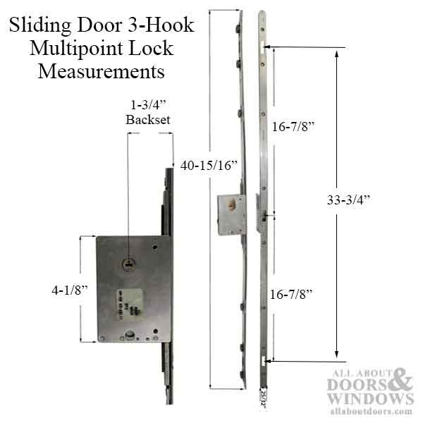 Sentinel 3-Hook Sliding Door Lock, 45mm Backset, Stainless Steel