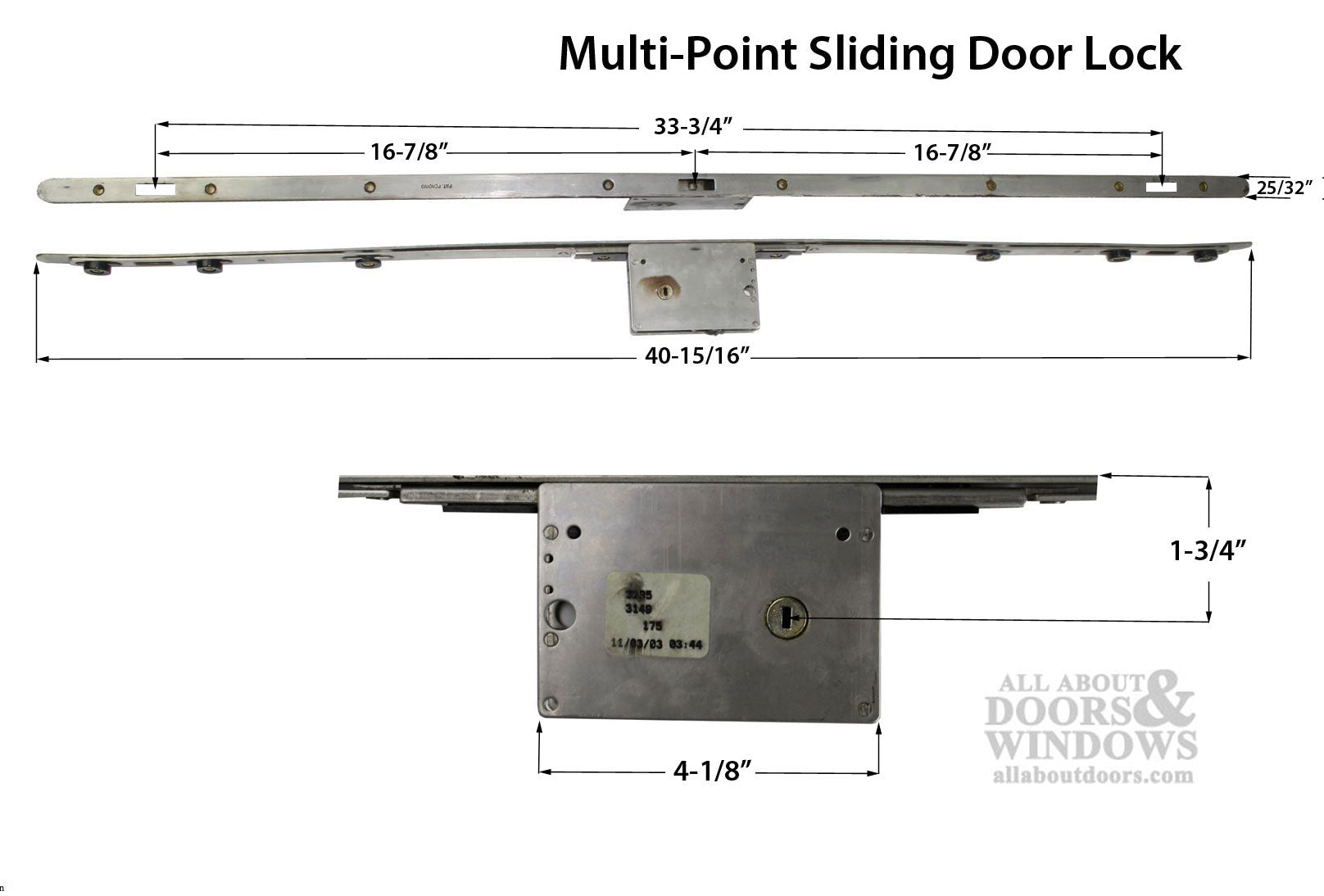 Marvin Multipoint Sliding Door Lock, 3 Hooks, 1-3/4" Backset