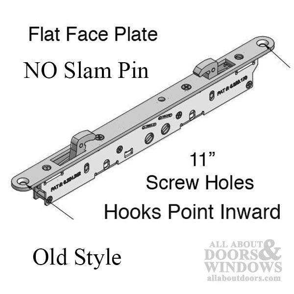 2-Hook Sliding Door Lock, 11-3/4" Faceplate, No Slam Pin, Beige