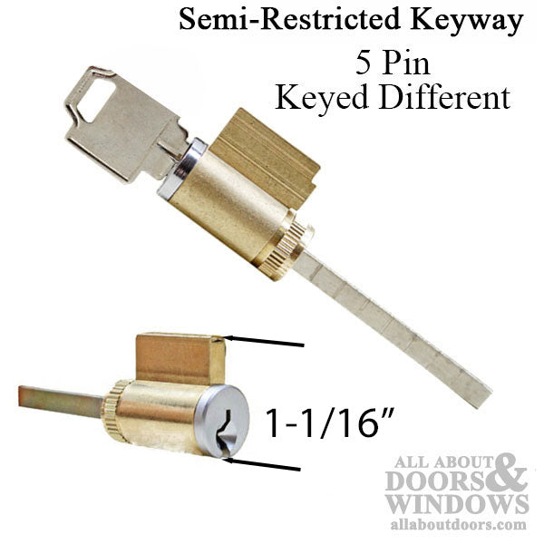 1-1/16" x 2-1/8" Keyed Different Sliding Door Lock Cylinder – Semi-Restricted Keyway